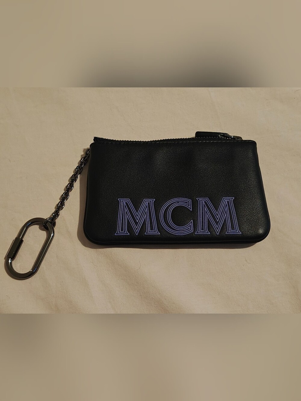 MCM Black Leather Zip Pouch with Purple Logo - Picture 2 of 10
